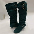 thumbnail image 3 of Pandaie Women's Slouchy Knee High Boots Extra Wide Calf Winter Fall Tall Boots Buckles Block Mid Heel Riding Outdoor Shoes with Side Zipper Green 6, 3 of 5