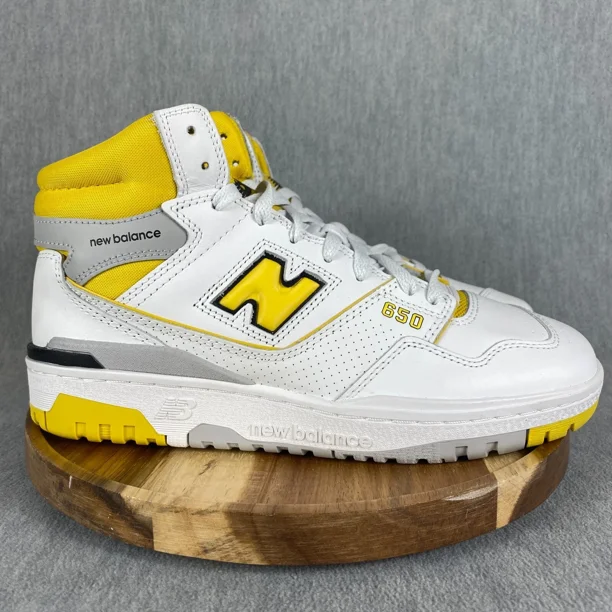 New Balance 650R Shoes Mens Size 9 White Sneakers High Top Honeycomb Yellow