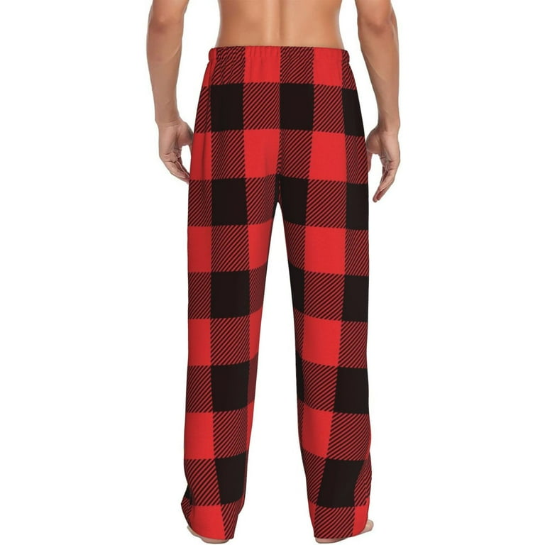 Daiia Buffalo Plaid Red Black Men's Sleep Pant with Pockets and  Drawstring,Pajama Pants-Large