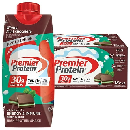 Premier Protein Shakes, 11 Fluid Ounce (Pack of 18) (Winter Mint Chocolate)