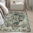 thumbnail image 4 of Moynesa 4'x6' Bohemian Area Rug, 4x6ft Soft Bedroom Rug Washable Entryway Mat, Floral Medallion Non Slip Pet Friendly Indoor Floor Accent Carpet for Bathroom Mudroom Basement Studio, Teal, 4 of 10