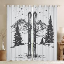 jejeloiu Sketch Artwork Black Out Curtains,Snowboard Ski Sports Curtains Pack of 2 (42x63 Each),Winter Snow Mountain Bedroom Curtains For Kids,Super Cozy Room Decor