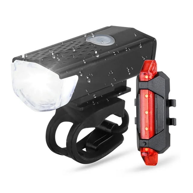 Luz de la Bicicleta Delantera Y Trasera Kit de Luces Delanteras Y Traseras de la Bicicleta con 3 Modos de Iluminación, Potente Led Flash de Rango Medio, Faros Recargables con Cable Usb