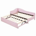thumbnail image 5 of Bellemave Twin Size Daybed with Pop Up Trundle, Velvet Upholstered Twin to King Sofa Extendable Bed Frame, Space-Saving Daybed for Bedroom, Living Room（Pink）, 5 of 9