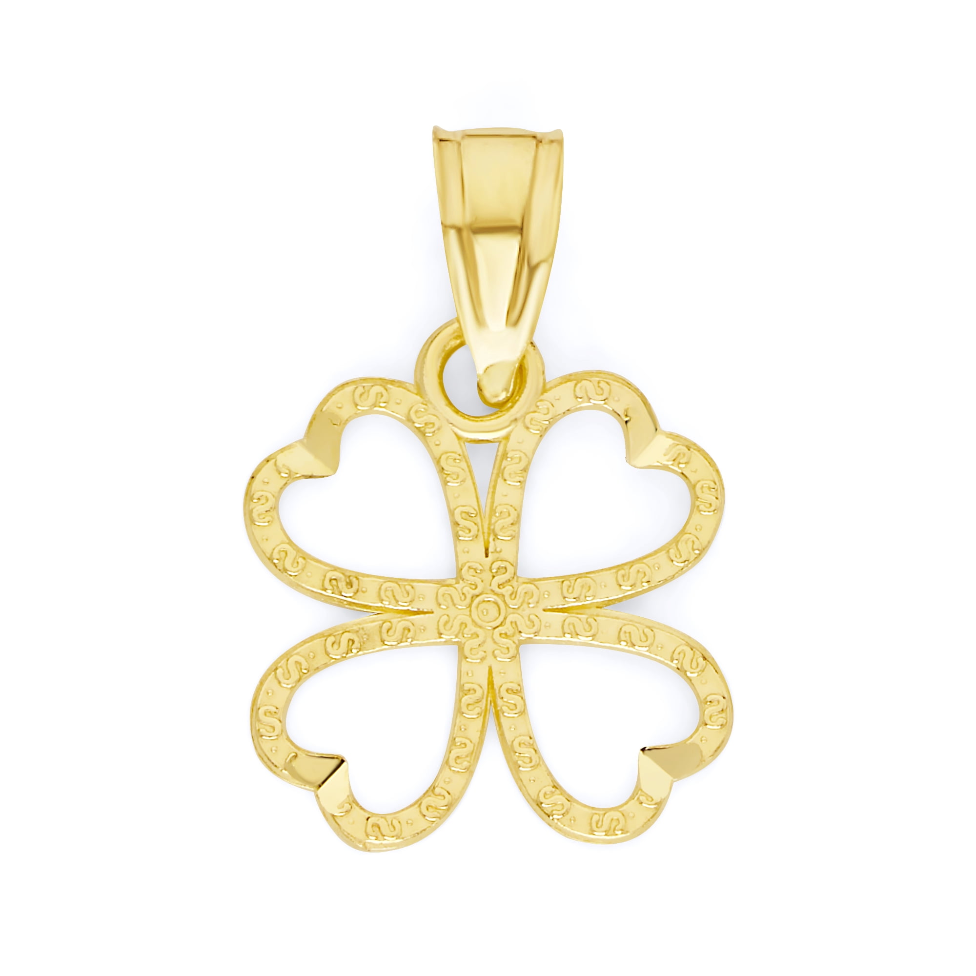 Authentic 10K Yellow Gold Clover Shaped Charm Lucky Amulet Pendant 