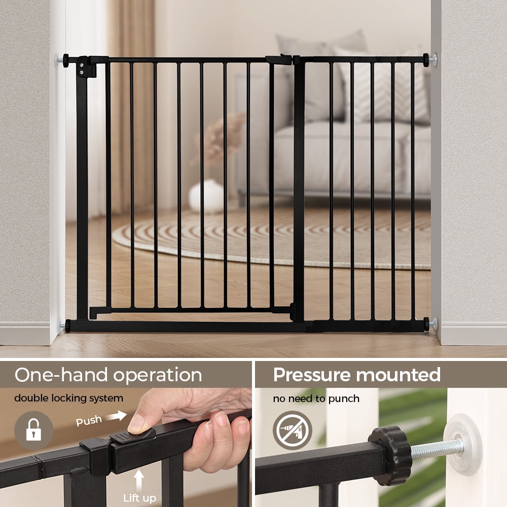 Baby Safety Gate, DOMIPET 29.5-46" Pet Gate for Stairs and Doorway,Pressure Mount Baby Gate for Ages 6 to 36 Months, Black