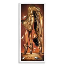 Surreal Saxophone Ballerina Composition Abstract Painting White Framed Art Print Wall Art