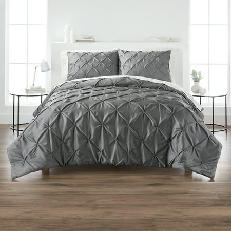 Better Homes Gardens Grey Pintuck 3 Piece Comforter Set Full Queen Walmart Com Walmart Com