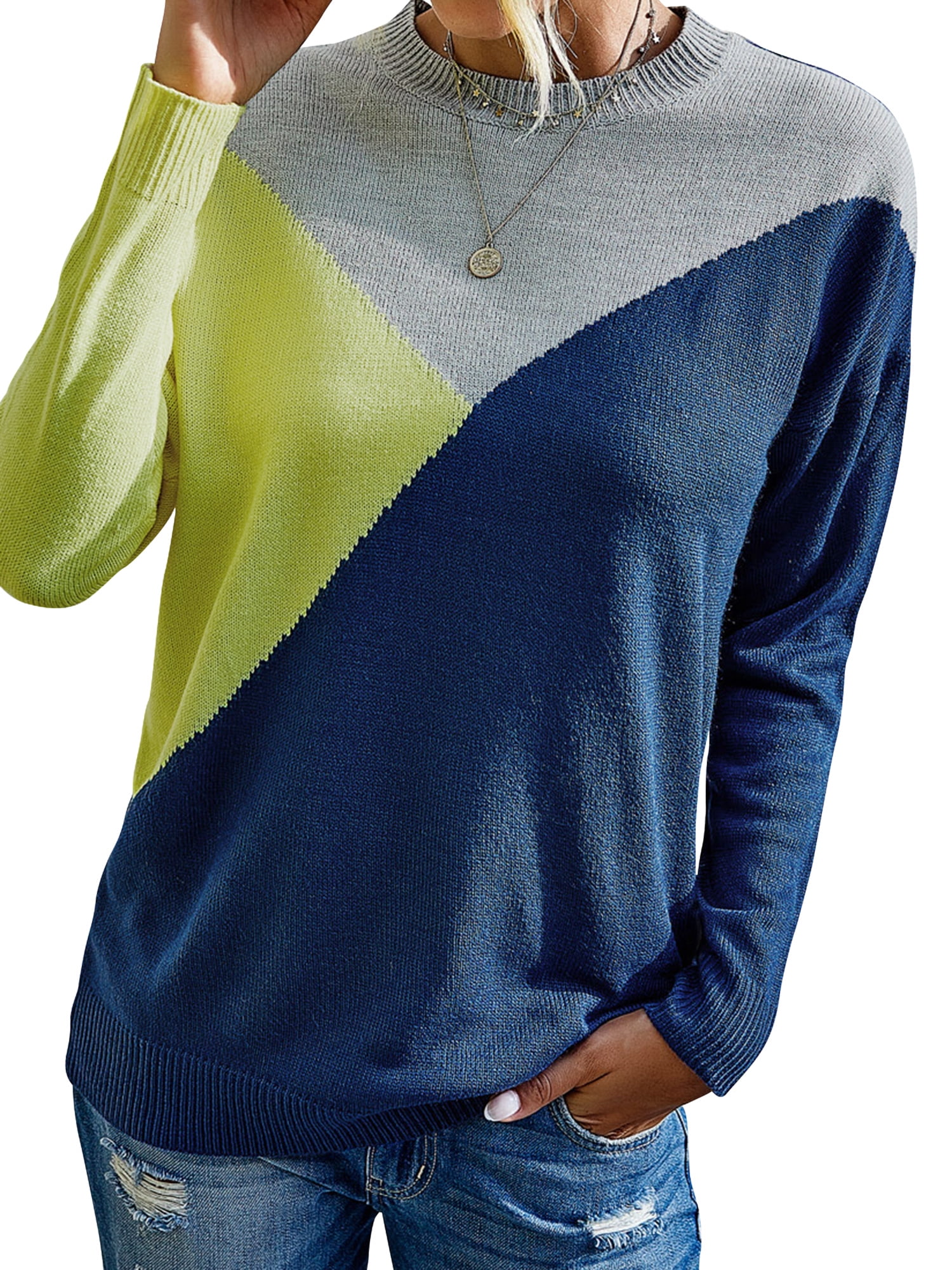 Fashionhe Rainbow Patchwork O Neck Sweatshirt Women Casual Blouse Pullover Tops