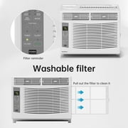 PhiloDeco 6000 BTU Window Air Conditioner Cool to 250 sq ft Intelligent, LED,Remote Control, Easy to Clean Filter Screen, Can Be Used as a Dehumidifier/Fan, Operates Quietly, and is Energy-Saving