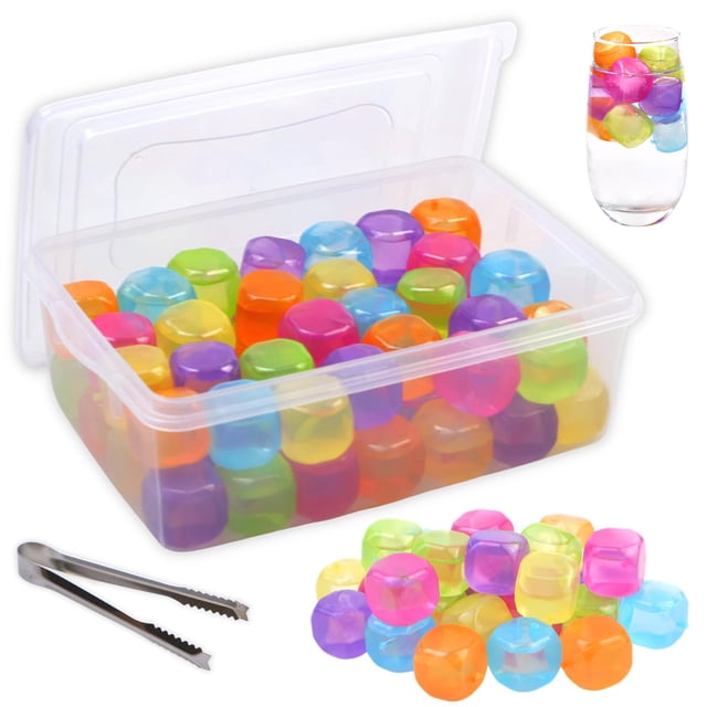 Paquete de 60 cubitos de hielo reutilizables con tapa y recipiente para bebidas sin BPA