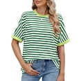 thumbnail image 4 of UVN Striped Tops for Women Summer Short Sleeve T Shirts Casual Crewneck Color Block Shirts, 4 of 10