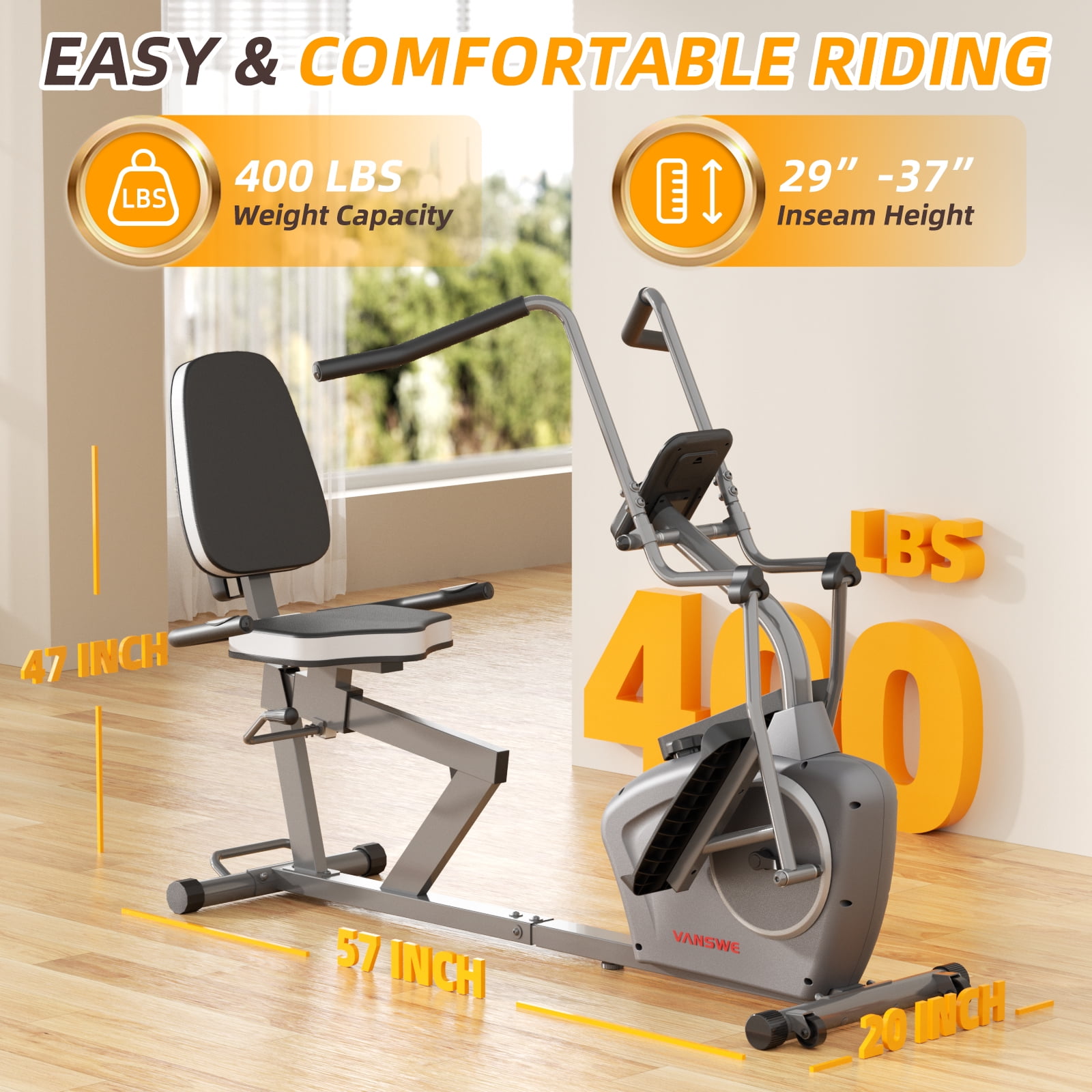 Vanswe Recumbent Elliptical Exercise Bike with Arm Exerciser for Home Training Cardio Workout