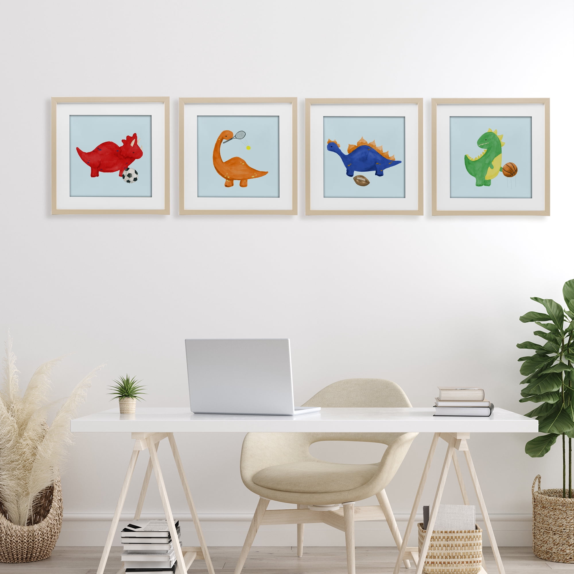 Stupell Industries Cute Animals Playing Sports 4 Piece Birch Framed Print Under Glass Set, design by Lucille Price