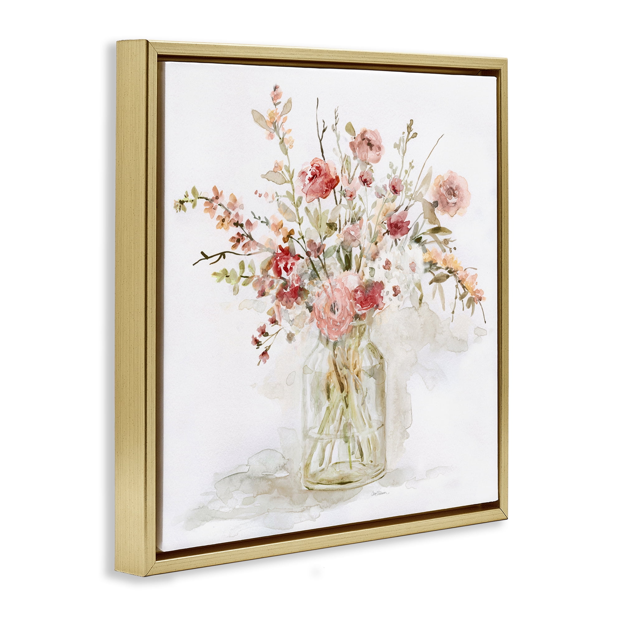 Stupell Industries Springtime Blooms in Glass Vase Gold Framed Floater Canvas Wall Art, design by Carol Robinson