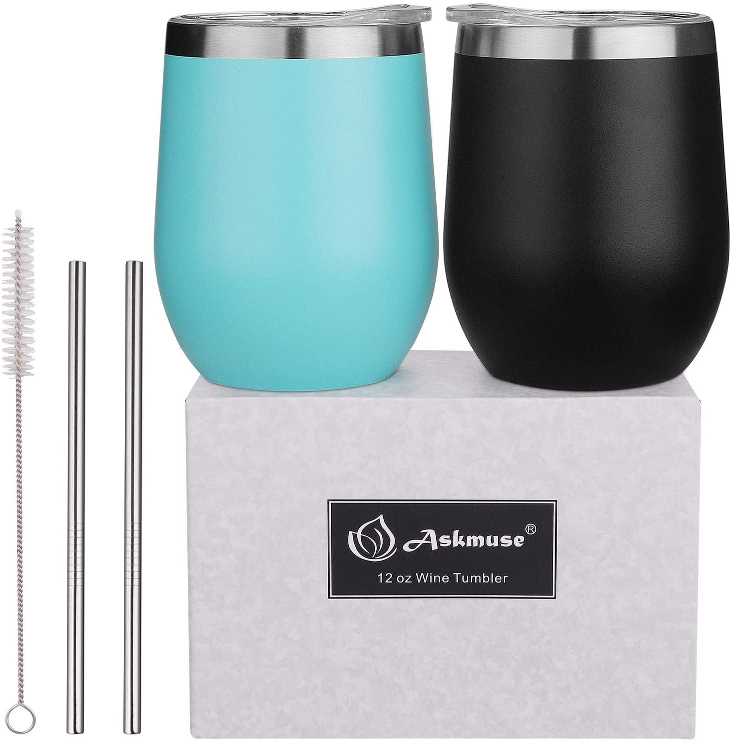 2 Pack Wine Tumbler with Lid, 12 oz Stainless Steel Stemless Wine