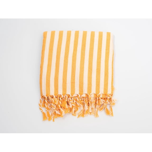 Yellow and White Cotton Linen Turkish Towel, Quickly Dry Striped French Throw, Beach Towel