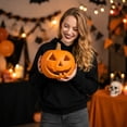 thumbnail image 6 of Halloween Jack O' Lantern Decorative Pumpkin with Hollow Cutout-Design Pumpkin Lantern for Holiday Party Home Porch Tabletop Mantel Celebration Decor, 1Pack A, 6 of 6