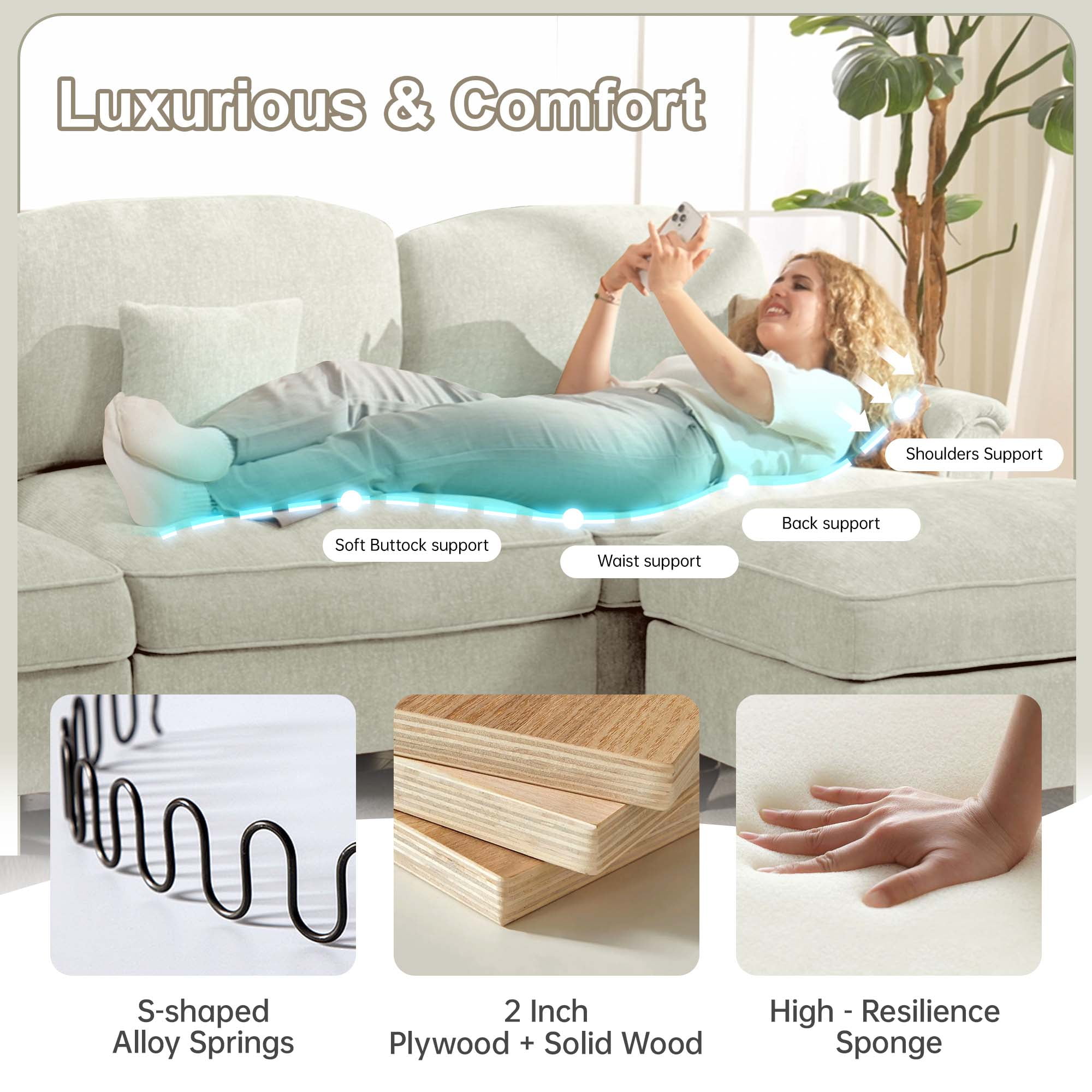 Firscook 76” Chenille Loveseat Sofa, Oversized Couch for Living Room, Beige
