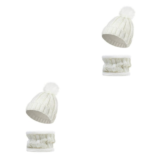 QualitChoice Winter Caps Decorative Hat Scarf Set Adorable Autumn Crochet Neckerchief Sports Two-piece Stylish Collar White 2Set