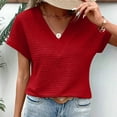 thumbnail image 2 of Womens Short Sleeve Textured Tops Summer Casual V Neck Solid Loose Basic T Shirts, 2 of 6