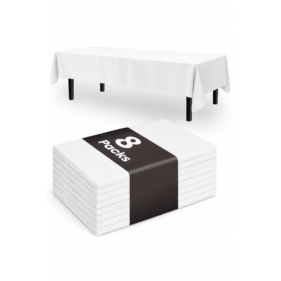 Disposable Plastic Tablecloth, 108" x 54", White, 8 Count