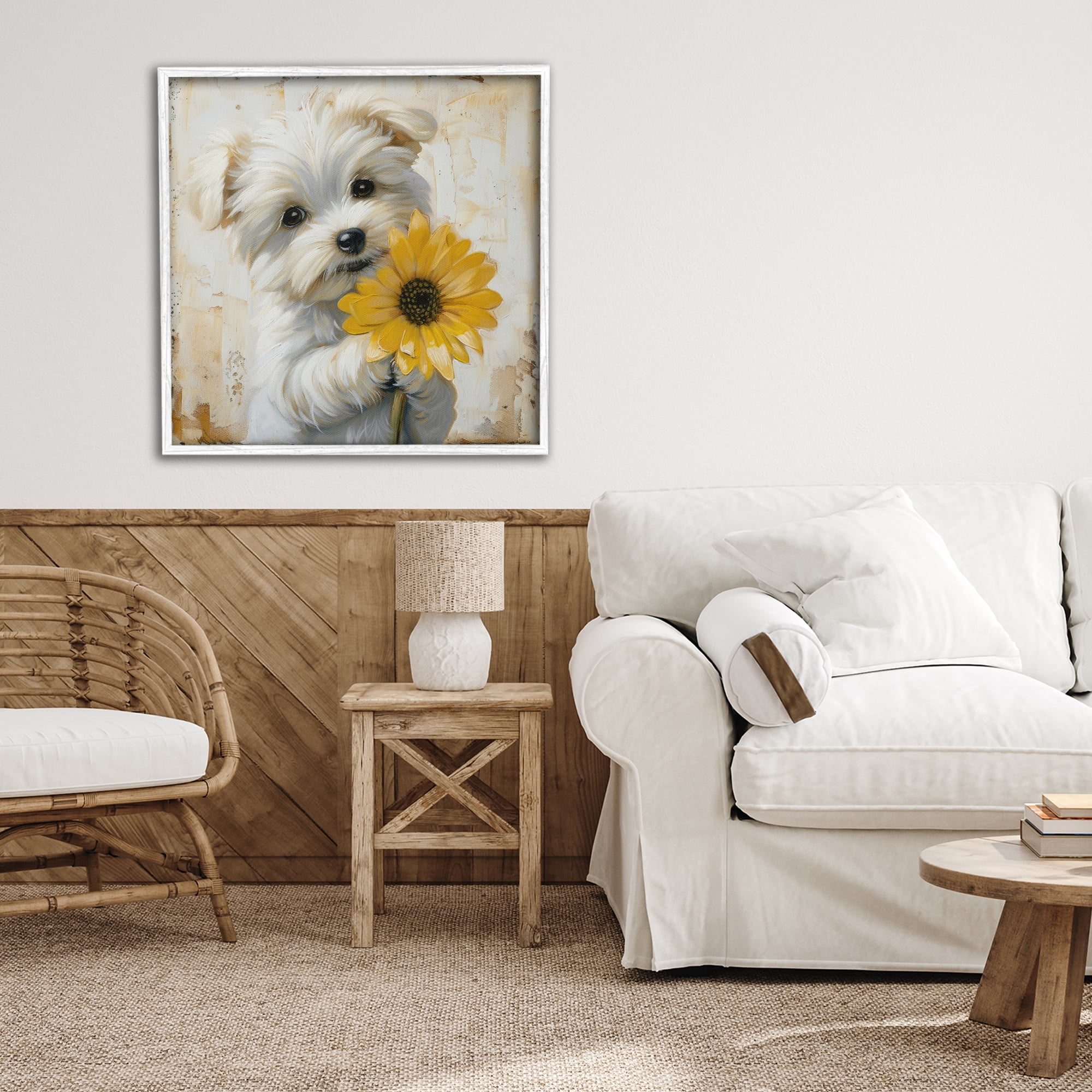 Stupell Industries Little Lucky Puppy White Framed Giclee Art, design by Tina LeCour