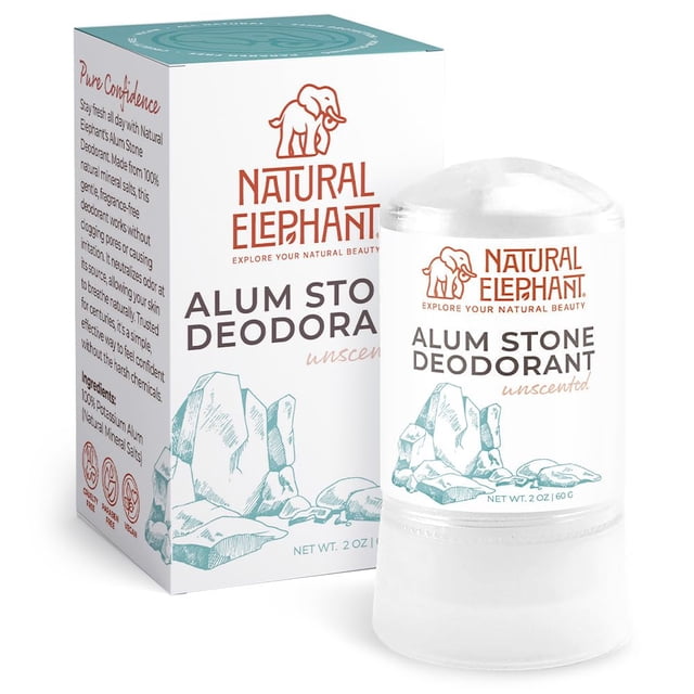 Desodorante en barra de piedra de alumbre de elefante natural, 60 g (2 oz), piedra de sal natural sin perfume sin aluminio para hombres y mujeres