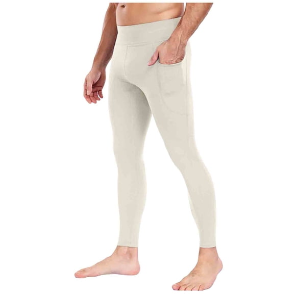 Men Solid Color Pocket High-Elastic Yoga Pants Warm Running Cycling Sports Fitness Sweatpants Workout Casual Loose Fit Fashion Trousers Winter Clothing