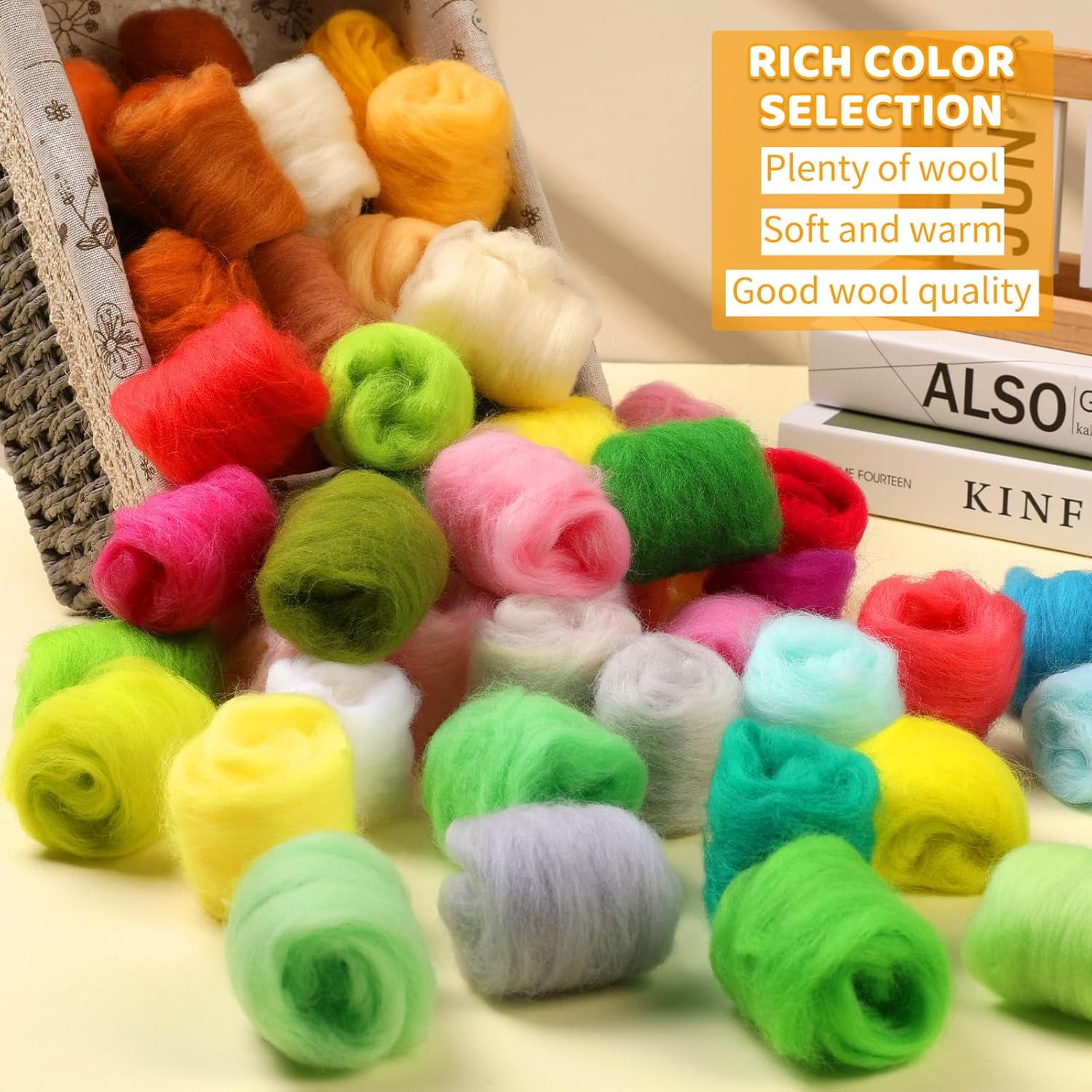 100 Colors Needle Felting Wool, Wool Roving 3g per Color, 10.5 oz Total, Premium Felting Wool for DIY Craft, Fiber Art and Hand Spinning, Needle Felting Supplies, Felting Kit