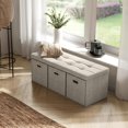 thumbnail image 4 of Hyxoo Foldable Tufted Linen Large Long Bench Storage Ottoman Foot Rest Stool Seat with 3 Drawer Cubes - 15" x 40" x 15", Beige, 4 of 8