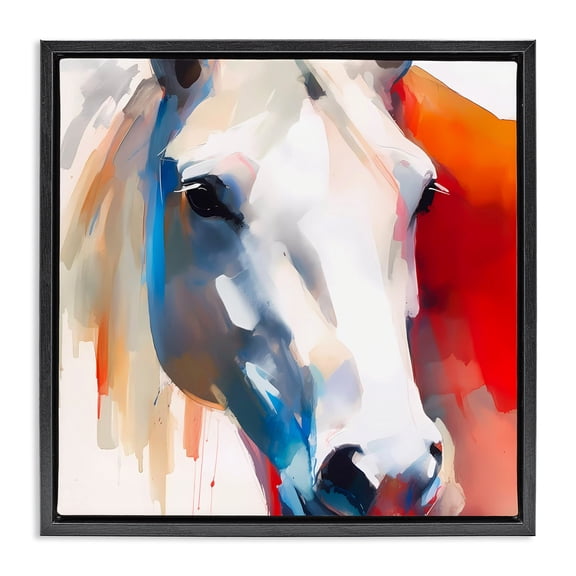 Stupell Industries Contemporary Horse Close Up Face Black Floating Frame Canvas Art, 18 x 18, by Walker Noble