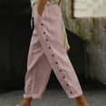 thumbnail image 2 of hotojiny Womens Cotton Linen Pants Elastic Waisted Drawstring Casual Trousers Wide Leg Loose Travel Beachwear with Pockets, 2 of 7
