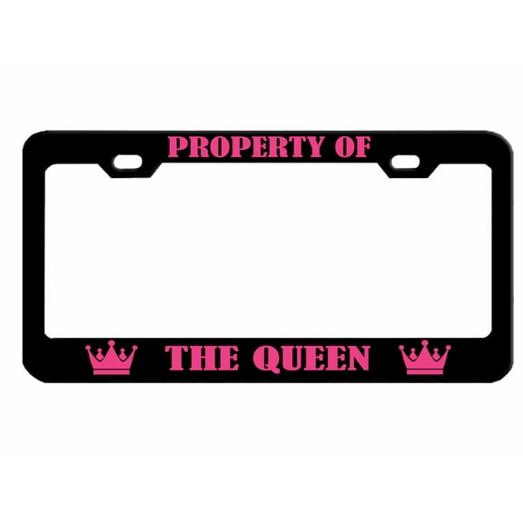 Property of The Queen Style Metal License Plate Frame Personalized/Car Accessories Car Tag Holder Cover (Black/Dark Pink)