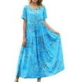 thumbnail image 1 of Capreze Ladies Crew Neck Long Dress Bohemian Elastic Waist Sundress Party Maxi Dresses Floral Printed Sundress, 1 of 3