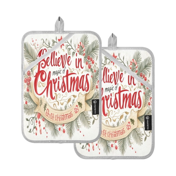 BZSMCE Pot Holder Oven Mitts Cooking baking Merry Christmas Elegant Wreath Creative Pattern Size:7x9.8in