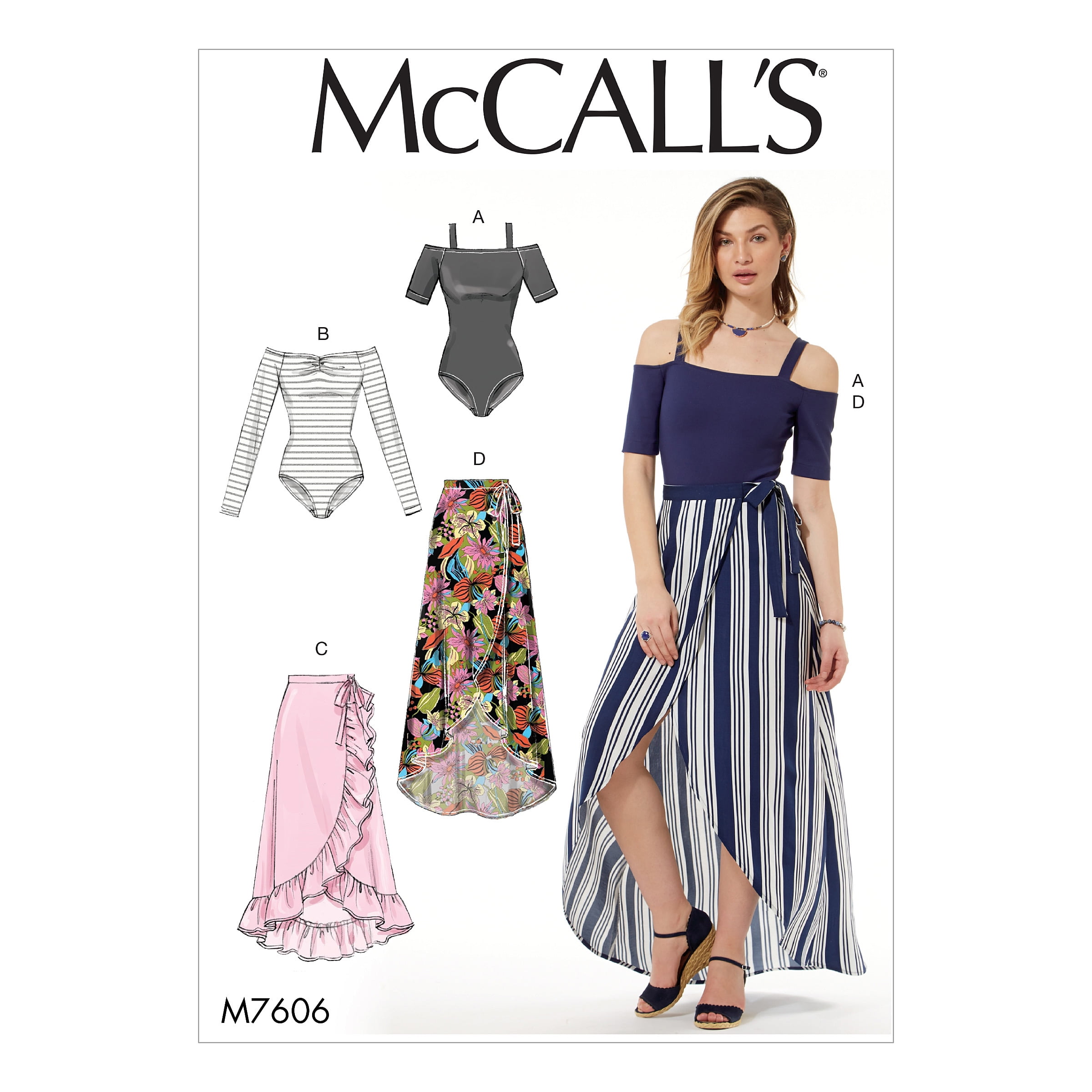 McCall's Sewing Pattern Misses' Off-the-Shoulder Bodysuits and Wrap Skirts with Side-XS-S-M