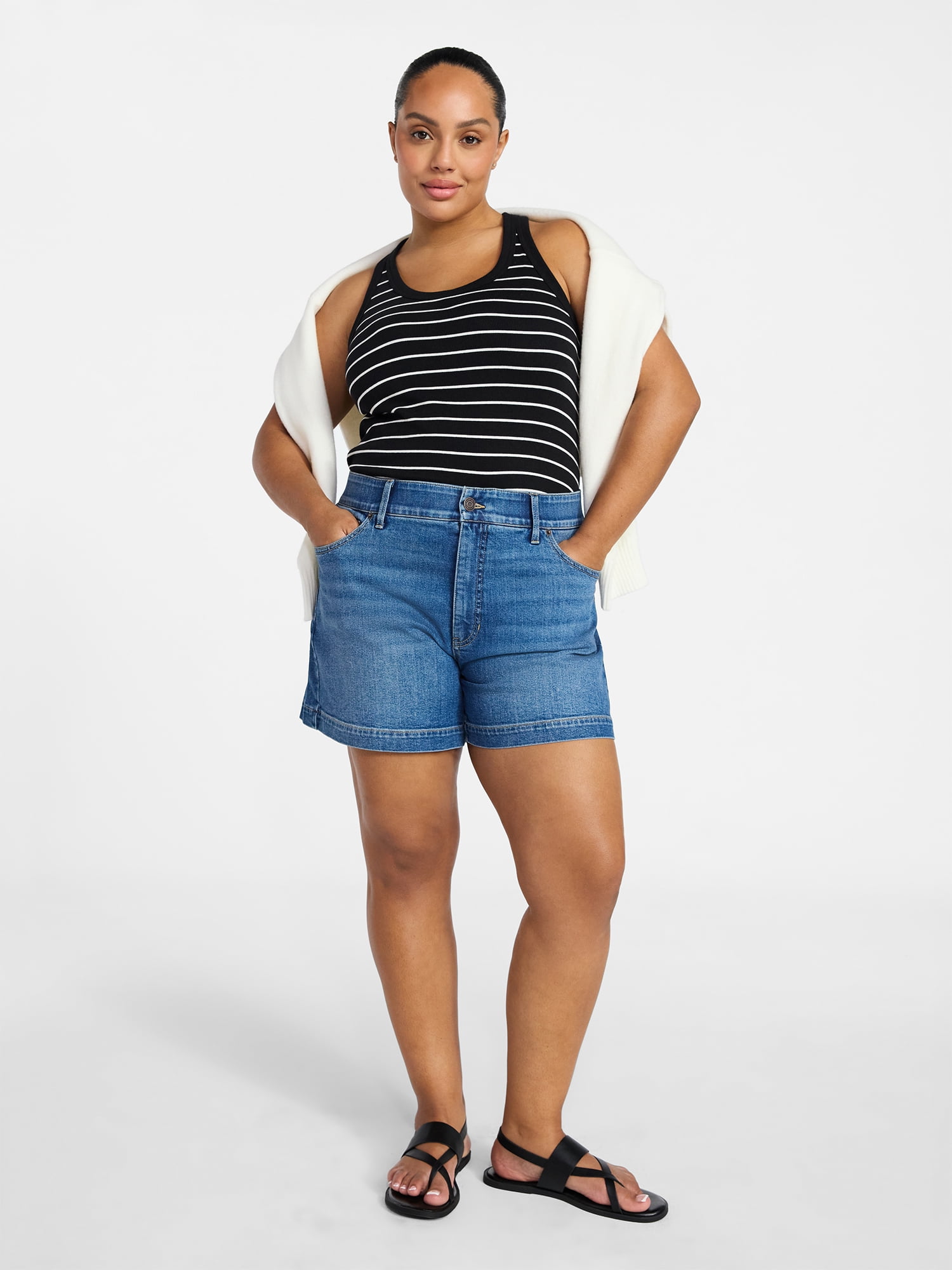 Terra & Sky Women's Plus High Rise A Line Denim Shorts, 5" Inseam, Sizes 16W-26W