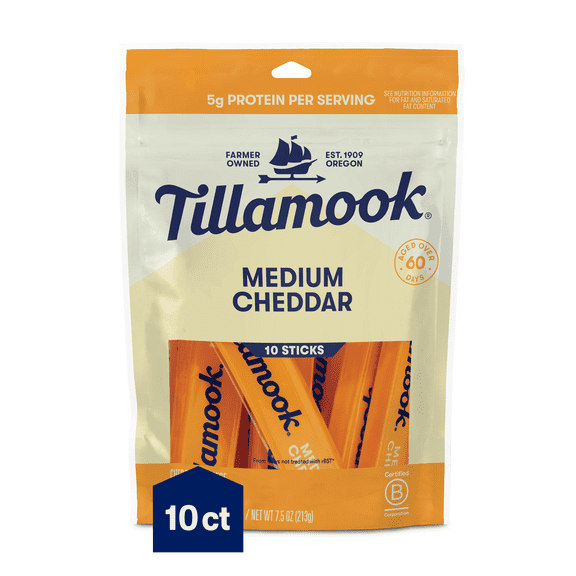 Tillamook Medium Cheddar Cheese Sticks 7.5 oz, 10 Count