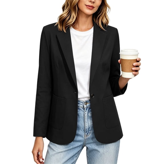 IUYRTFE Women's Solid Color Long Sleeve Blazer with Button and Pockets Casual Lapel Collar Work Jacket