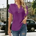 thumbnail image 2 of Yigetop Womens Blouses Casual, Women' Fashionable Casual V Neck Button Short Sleeved Slit Top T Shirt Shirts for Women Dressy Casual Wine 5XL, 2 of 8