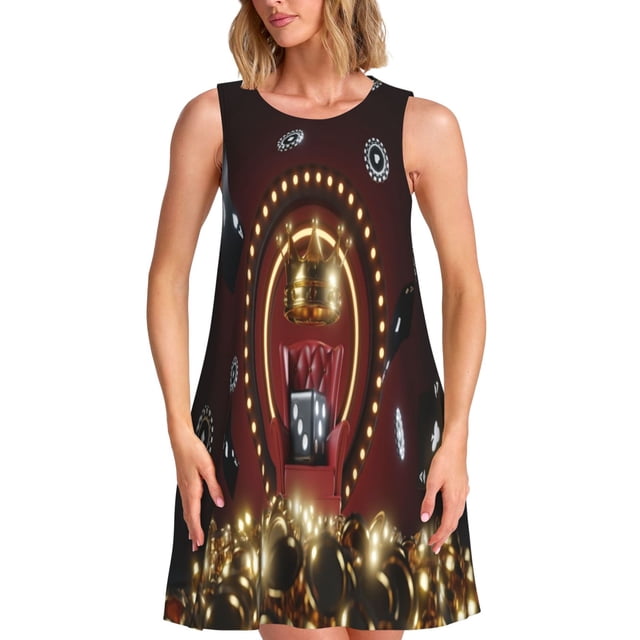 Balery Casino King And Playing Cards Vestidos de verano para mujer con estampado: vestido holgado sin mangas, vestido playero informal y cómodo para días calurosos.
