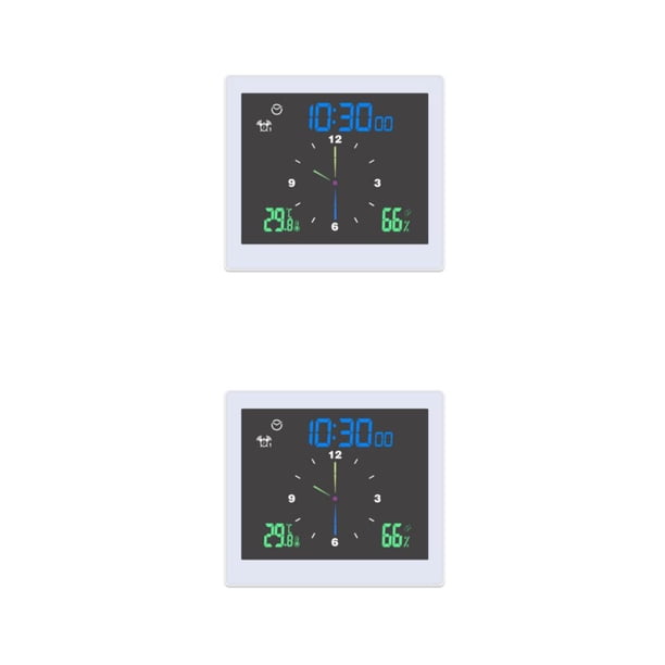 Eigraketly Estación meteorológica digital de 5 pulgadas Termómetro de ventana Hidrómetro electrónico Pantalla a color Reloj Baño Cocina Blanco 2piezas