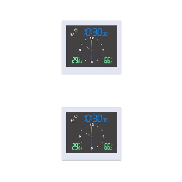 Eigraketly Estación meteorológica digital de 5 pulgadas Termómetro de ventana Hidrómetro electrónico Pantalla a color Reloj Baño Cocina Blanco 2piezas