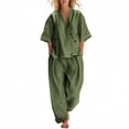 thumbnail image 2 of Gamivast Linen Two Piece Outfits Womens Half Sleeve Henley V-Neck Linen Tops and High Waisted Wide Leg Flowy Linen Pants Lightweight Breathable with Pockets Summer Beach Vacation Lounge Wear, 2 of 8