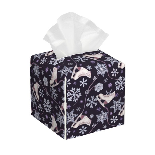 Balery Elegant ice skates snowflakes A Porta Pañuelos de Cuero con Estampado – Funda Moderna Cuadrada para Caja de Pañuelos, Dispensador 5x5x5''