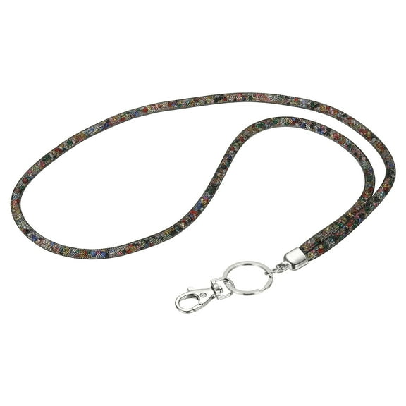 Uxcell 1Pack Rhinestone Lanyard for Keys, 15.7" Bling Lanyards for ID Badge with Metal Clasp & Keyring Crystal Keychain Neck Strap for Women Keys Phones, Black Color