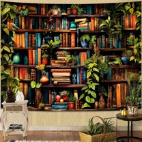 Gojian Forest Library Tapestry Tree Bookshelf Tapestries Wall Hanging Vintage Fantasy Fairy Treehouse Book Tapestry for Bedroom Living Room Dorm Classroom