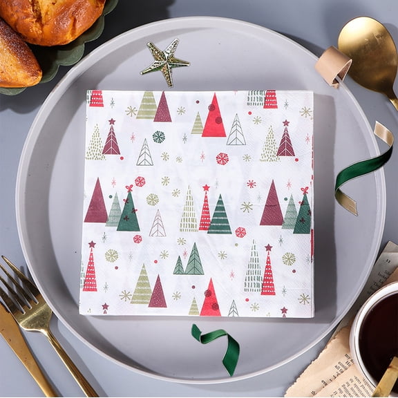NIUBWJL Napkins Xmas Serviette Napkin 2 Ply Disposable Paper Napkins 13 In Holiday Cocktail Napkins for New Year Dinner Party Supplies Decoration - Xmas Tree Printed White, 20pcs