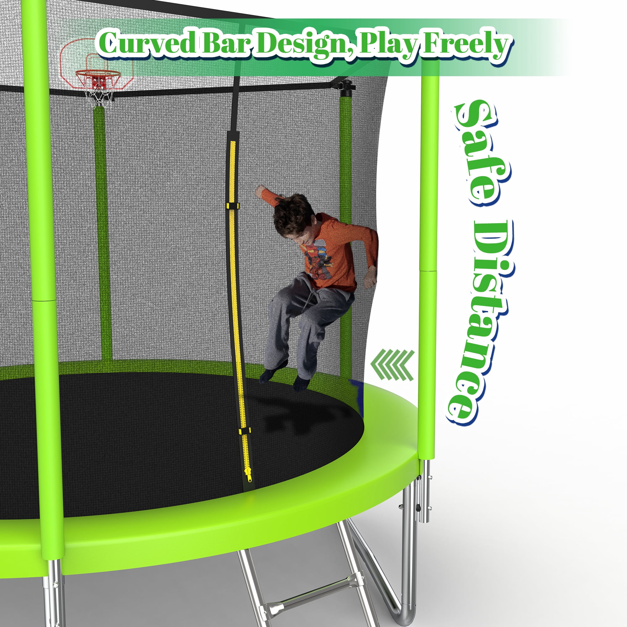 10FT Trampoline for Kids,Outdoor Trampoline with Basketball Hoop,Recreational Trampoline with Safety Enclosure Net,Green
